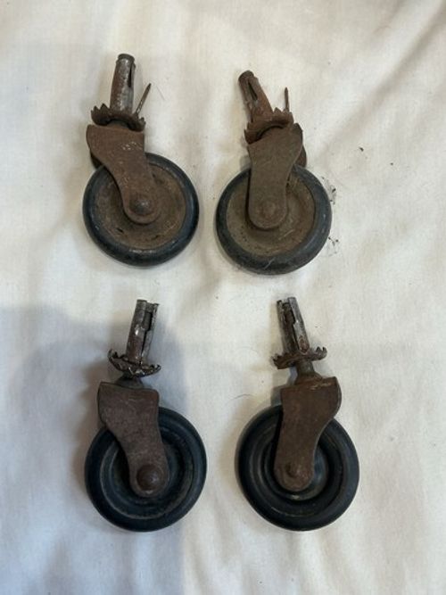 4 x Antique Swivel Castors Bakelite Wheels Socket Fitting Victorian Edwardian