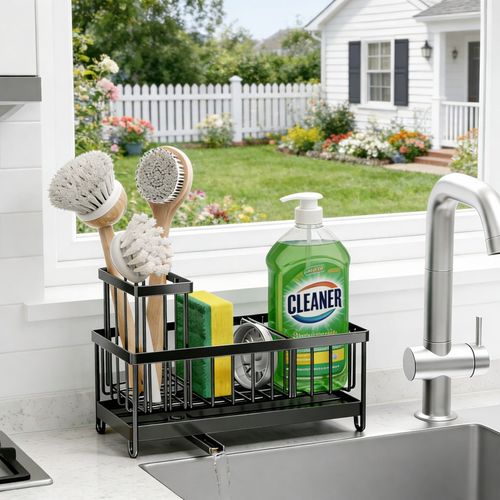 Stainless Steel Sink Caddy, Sponge Holder for Kitchen Sink with Brush Holder — image 9