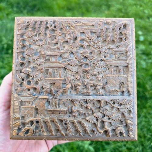 Chinese Antique Box Sandalwood Finely Carved 19th century Qing Dynasty Wood