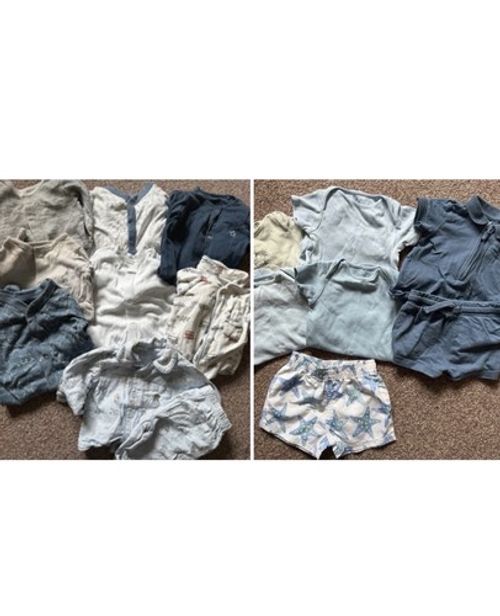 Unisex Baby Outfit Set Bodysuit Shorts Trousers Blue White Beige Starfish