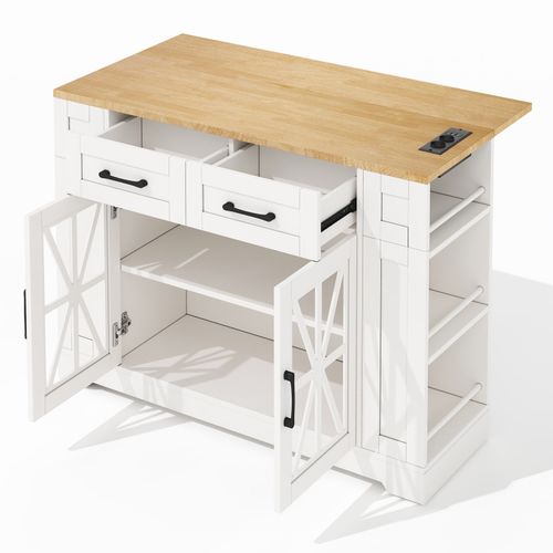 Kitchen Island, Storage Cupboard with Drop Leaf Countertop & Side Racks, White — image 12