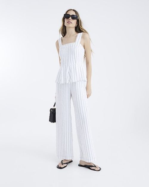 River Island Womens Jumpsuit White Stripe Peplum Striped Square Neck Outfit