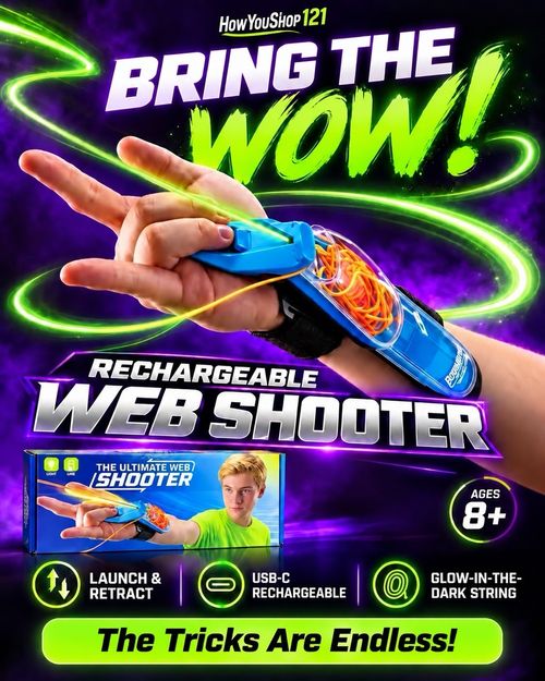 Spider Web Shooter, Man Boy Toy Re-Coiling Glow in Dark Strings USB Rechargeable — image 1