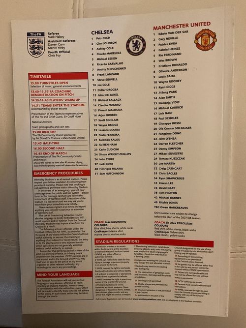 2007 Community Charity Shield Programme Chelsea v Manchester United 08/08/2007 — image 2