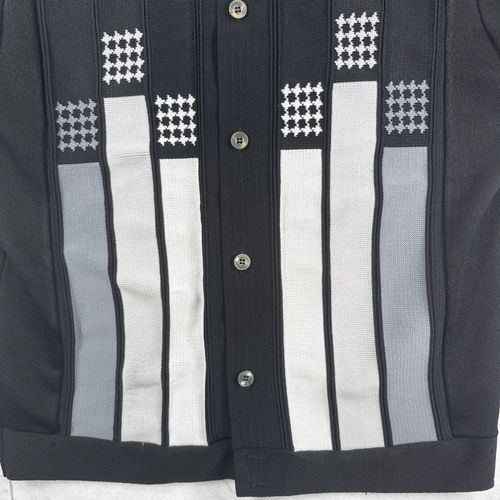 Vtg 70s Campus Studio One Knit Shirt M Black Grey Panel Rockabilly Mod Geometric — image 6