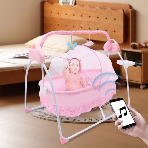 Electric Baby Rocker Swing Rocking Crib Cot Bed Infant Cradle Bluetooth Music UK