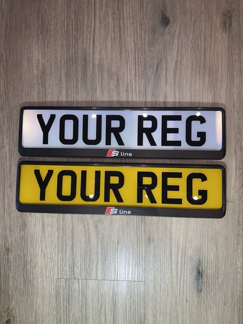 2x Audi S Line Number Plate Frames Surrounds Holders UK Front Rear Black Car Set — image 1