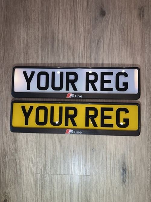 2x Audi S Line Number Plate Frames Surrounds Holders UK Front Rear Black Car Set