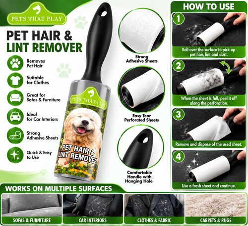 Pet Hair Remover Bundle Rubber Brush & Lint Roller Dog Cat Sofa Car Carpet — image 5