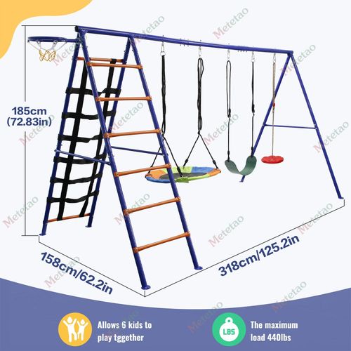 6 in1 Garden Kids Swing Set with Double Swings Slide Ladder for Outdoors Playing — image 2