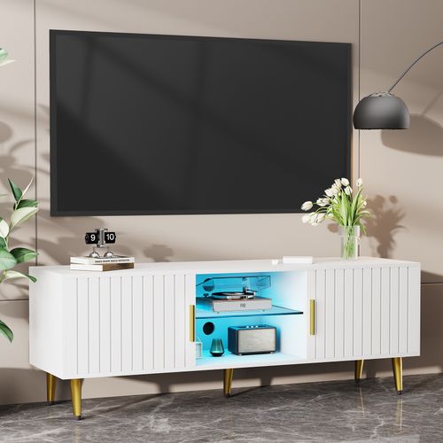Modern White TV Unit 140cm TV Cabinet Stand High Gloss Door RGB LED Lights — image 9