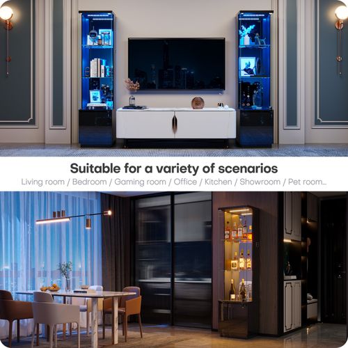 65" Tall Display Cabinet with Glass Doors, Curio Cabinet with 3 Color LED Lights — image 8