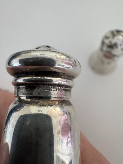Sterling Silver Salt & Pepper Shakers Pair Marked STERLING A3136 — image 2
