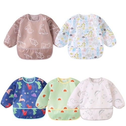 Long Sleeved Bibs,5 PCS Waterproof Wearable Bibs with Sleeves,Baby Feeding Smock