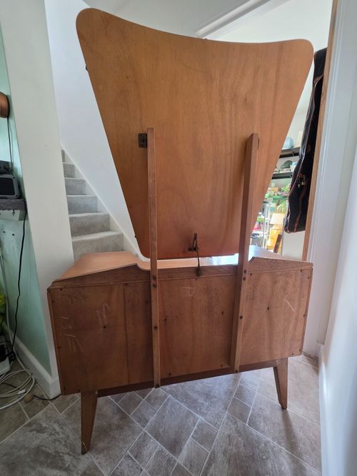 Vintage 1950s G Plan Brandon Oak Dressing Table E Gomme Flared Mirror Desk — image 8
