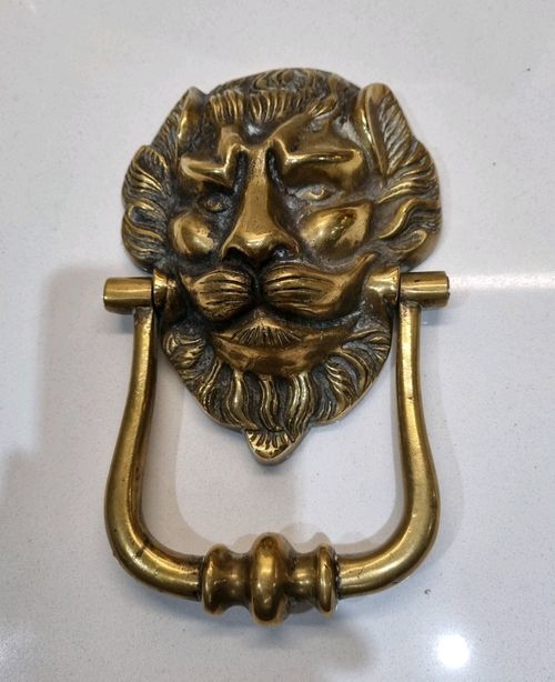 Antique Victorian Brass Lions Head Door Knocker Door Hardware Old — image 1