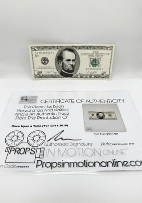 Authentic ONCE UPON A TIME TV Prop $5 Bill + COA Props In Motion 2011-2018