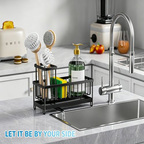Stainless Steel Sink Caddy, Sponge Holder for Kitchen Sink with Brush Holder — image 12