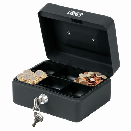 MONEY BOX TIN 6" STEEL METAL CASH SAFE SECURITY PETTY TIN WITH LOCK 2 KEYS BLACK — image 1