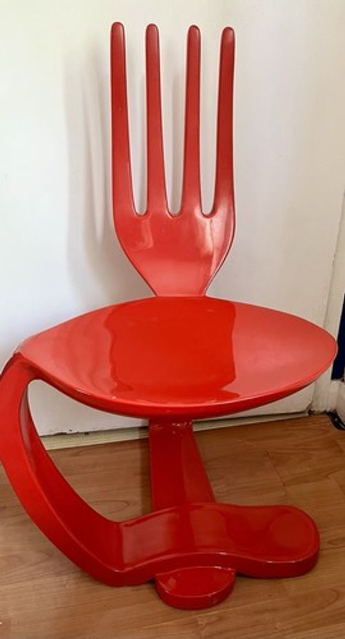 Vintage Red Spoon and Fork Chair Retro MCM 90s Pop Art Novelty Statement Seating