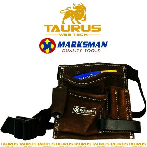 5 x Pockets MARKSMAN Tool Belt Leather Pouch Builders Apron Work Holder Nail UK — image 2