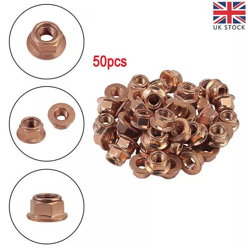 50Pcs M8 Copper Flashed Exhaust Manifold Nut 8mm Nuts High Temperature Nuts Set — image 2