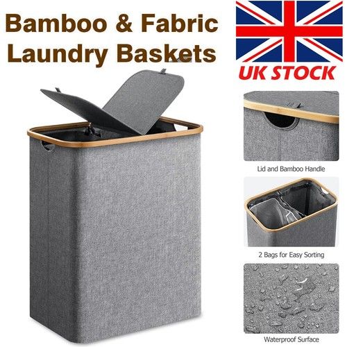 145L Large Laundry Basket Bin Bag Foldable Hamper 2 Compartment Double Sided Lid