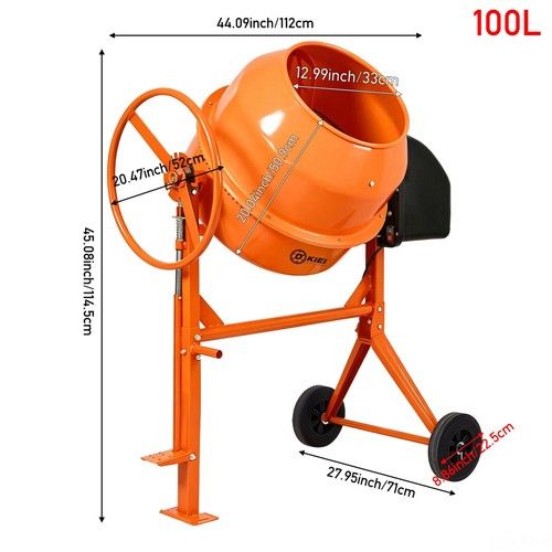 Cement Mixer Large 100/160L Litres Concrete Professional With Stand & Wheel 230V