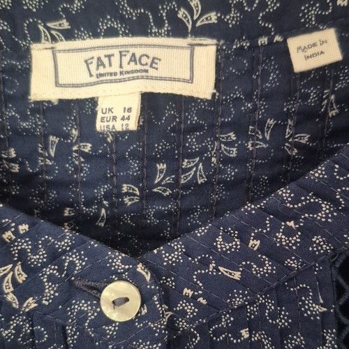Fat Face Women's Blue & White Floral Button-Up Blouse Long Sleeve UK 16