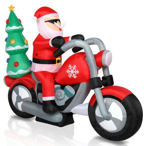 6FT Inflatable Santa Claus Riding Motorcycle Christmas Outdoor Garden LED Decora — image 1