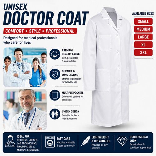 WHITE STANDARD CLASSIC LAB COAT UNISEX HYGIENE WAREHOUSE LABORATORY DOCTORS