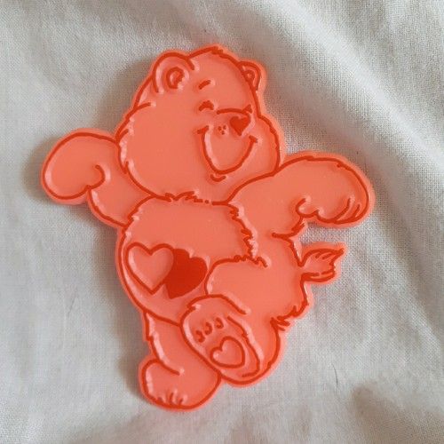 Vintage Care Bear Original 1980's Hard Plastic Heart Badge Pin Pink 1985 AGC