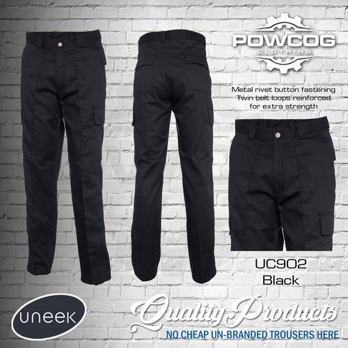 Mens Cargo Work Trousers, Heavy Duty Comfort Fit All Day Wear, Black or Navy 