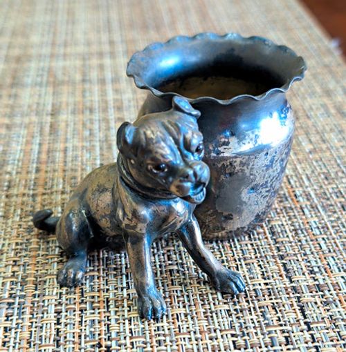  Silver Cup toothpick holder with Dog Figure