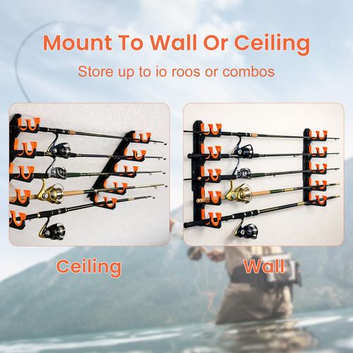 Fishing Rod Holder Wall Mount Rack for Garage Storage Holds Up 10 Rods Ceiling — image 5