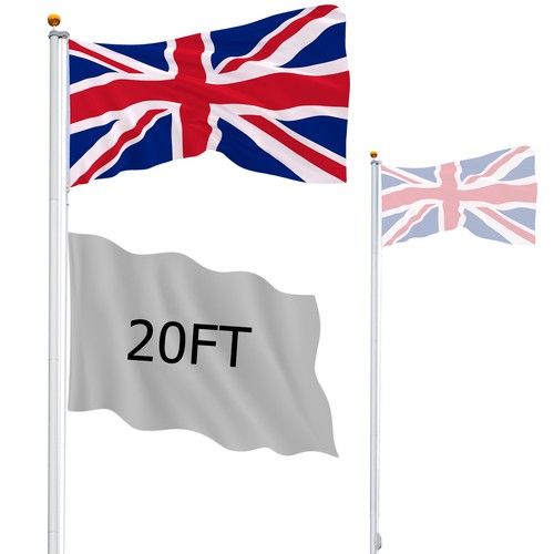 20FT Aluminium Telescopic Flag Pole Kit Outdoor Garden Sectional Flagpole UKFlag