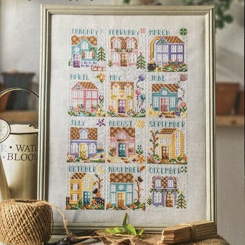 Year of houses house sampler calendar Cross Stitch Chart