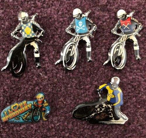 Speedway badges x 5 Poole Hackney West Ham Harringay etc. modern retro issues — image 1