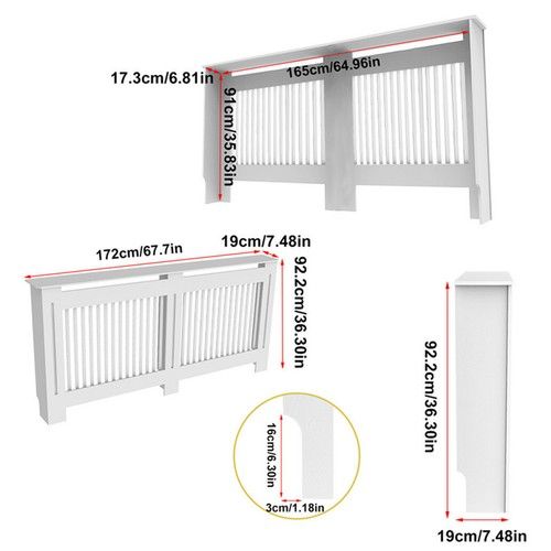 Wisfor 92/100cm Tall Radiator Cover Wood Cabinet MDF Grill Shelf Panel Protector