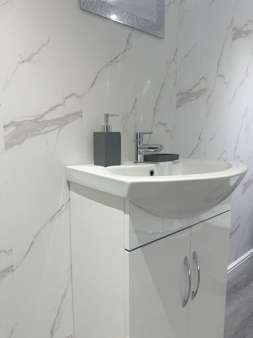 White Marble Matt Bathroom Wall Panels Shower Cladding PVC Kitchen Ceiling — image 8