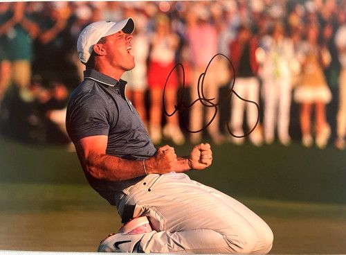 Rory McIlroy Hand Signed Masters Golf Celebration 12x8 Photo PSA Approved & COA
