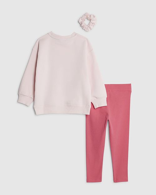 River Island Mini Girls Sweatshirt & Leggings Set Pink Cute Vibes 3 Piece — image 6