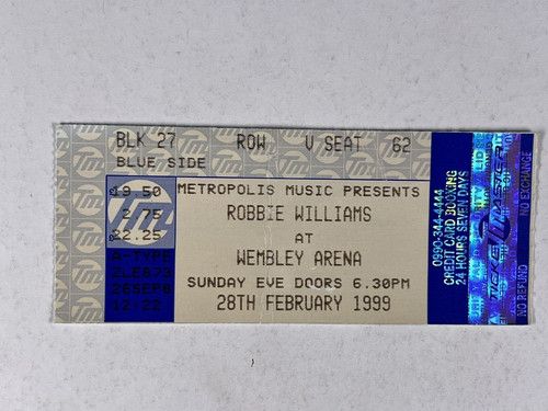 Robbie Williams Concert Ticket Original Wembley Arena London 28th February 1999