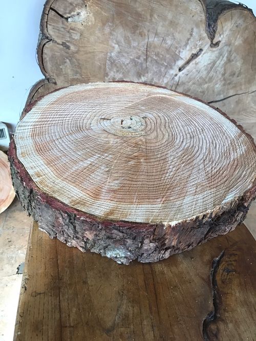 16" (40cm) Rustic log slice, DAMAGED 2nd, wooden wedding cake stand, centerpiece — image 3