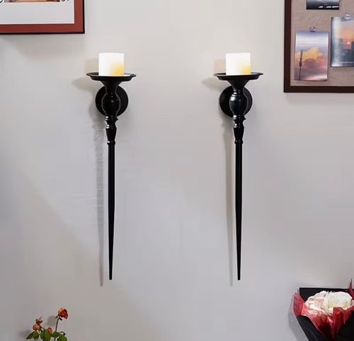 Pair Large Gothic Black Iron Wall Candle Sconces 60cm Medieval Victorian Style — image 2