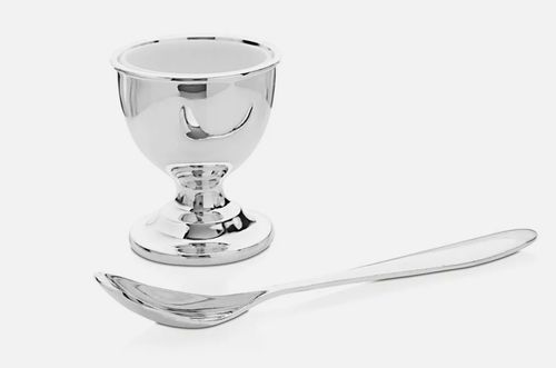Silver Plated Egg Cup And Spoon Gift Set Christening Present Kids Baby Bambino — image 1