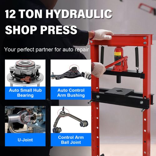12 Ton Workshop Press Machine Hydraulic Bench + 23pc Wheel Drive Bearing Puller — image 3
