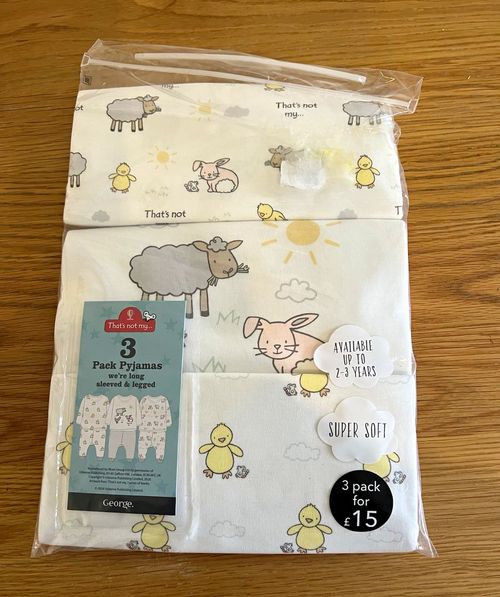 George 3 Pack Cotton Jersey Animal Print Babygrow Sleepsuits 12-18 Months — image 1