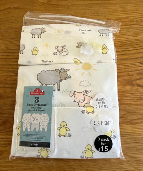 George 3 Pack Cotton Jersey Animal Print Babygrow Sleepsuits 12-18 Months