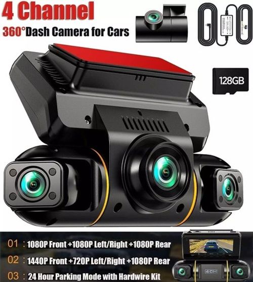 4 Channel Dash Cam 360°View 1080P Car Camera 5G WiFi With Hardwire Kit &128GB UK